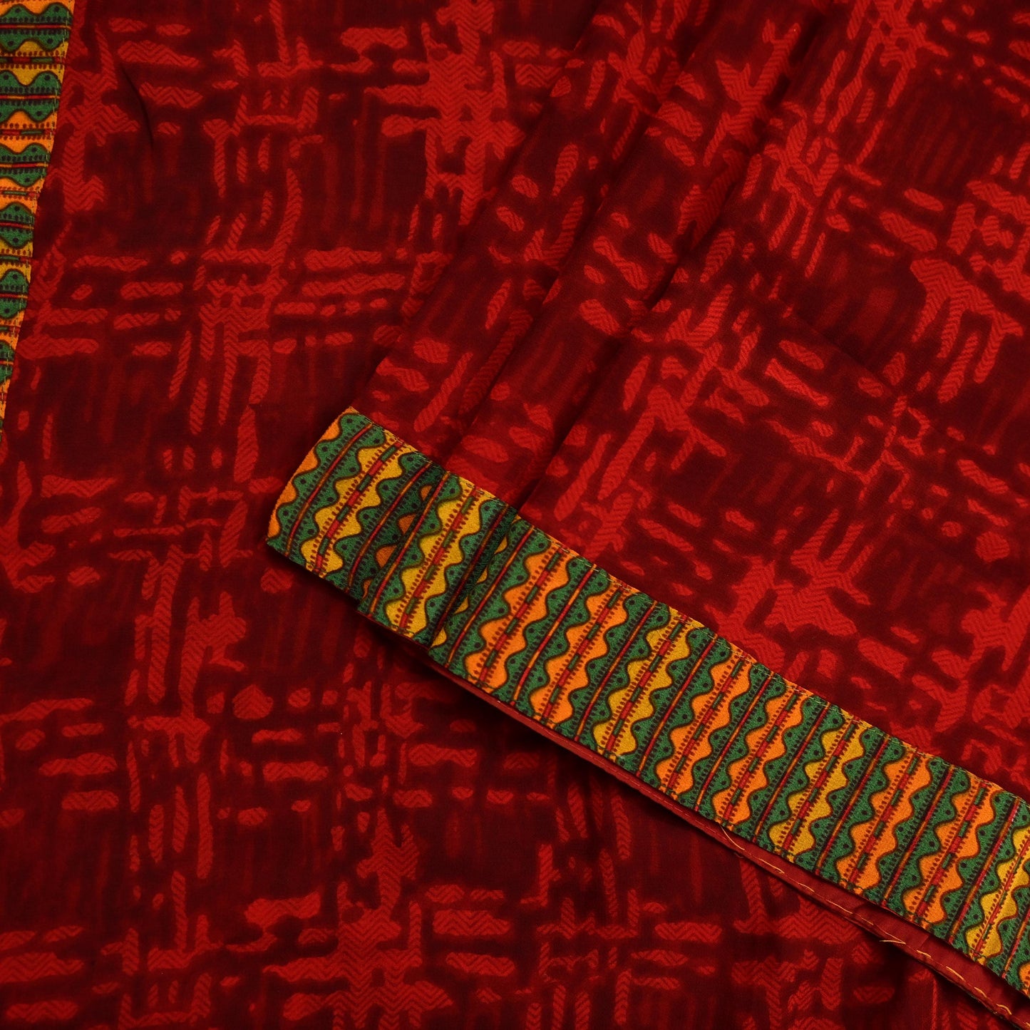 Indian Vintage Maroon & Red Pure Georgette Silk Sari | 6 Yards Abstract Printed Fabric | Boho Wrap, Craft, Quilting, Dressmaking, Upcycle