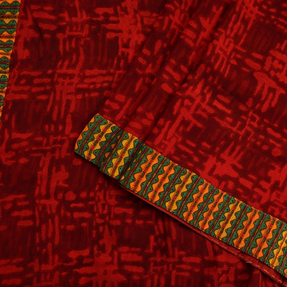 Indian Vintage Maroon & Red Pure Georgette Silk Sari | 6 Yards Abstract Printed Fabric | Boho Wrap, Craft, Quilting, Dressmaking, Upcycle