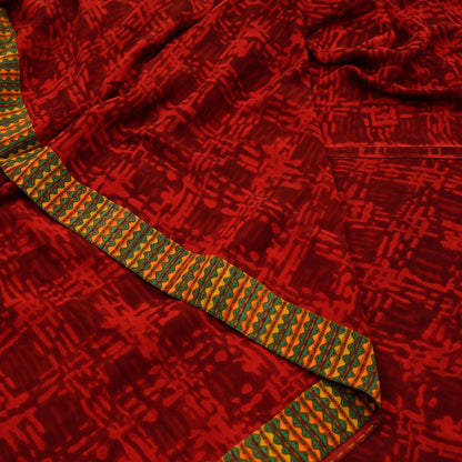 Indian Vintage Maroon & Red Pure Georgette Silk Sari | 6 Yards Abstract Printed Fabric | Boho Wrap, Craft, Quilting, Dressmaking, Upcycle