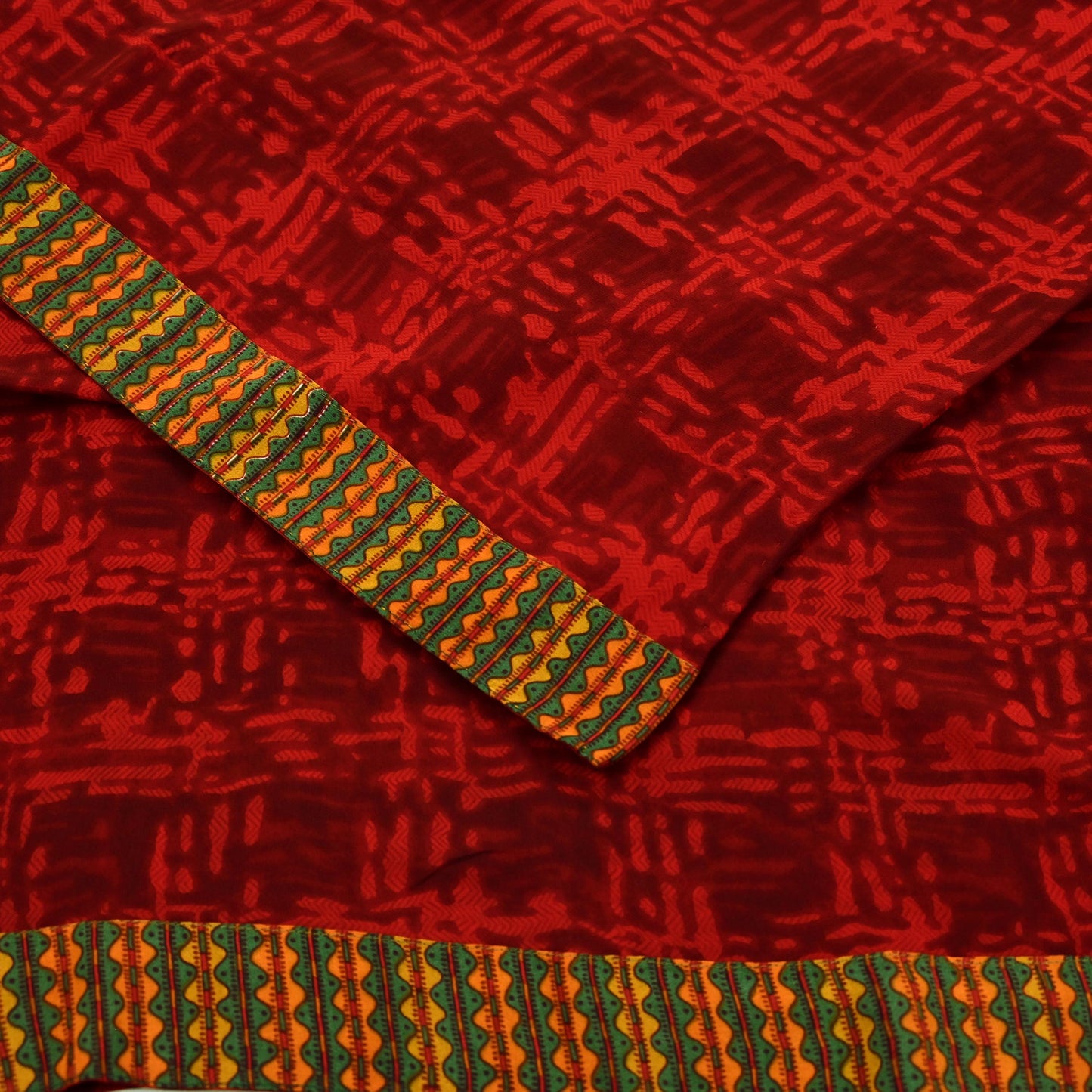 Indian Vintage Maroon & Red Pure Georgette Silk Sari | 6 Yards Abstract Printed Fabric | Boho Wrap, Craft, Quilting, Dressmaking, Upcycle