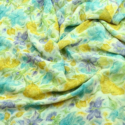 Indian Vintage Sari Ivory Pure Georgette Silk Printed Sarees Craft Fabric Sewing 5Yd Soft Dress Making Crafting Quilting Upcycle