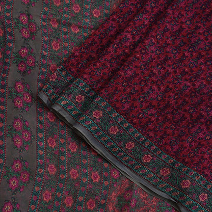 Women Vintage Sari Pink & Brown Pure Chiffon Silk Printed Sarees Craft Fabric Sewing 5Yd Soft Dress Making Crafting Quilting Upcycle Used