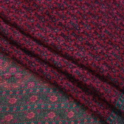 Women Vintage Sari Pink & Brown Pure Chiffon Silk Printed Sarees Craft Fabric Sewing 5Yd Soft Dress Making Crafting Quilting Upcycle Used