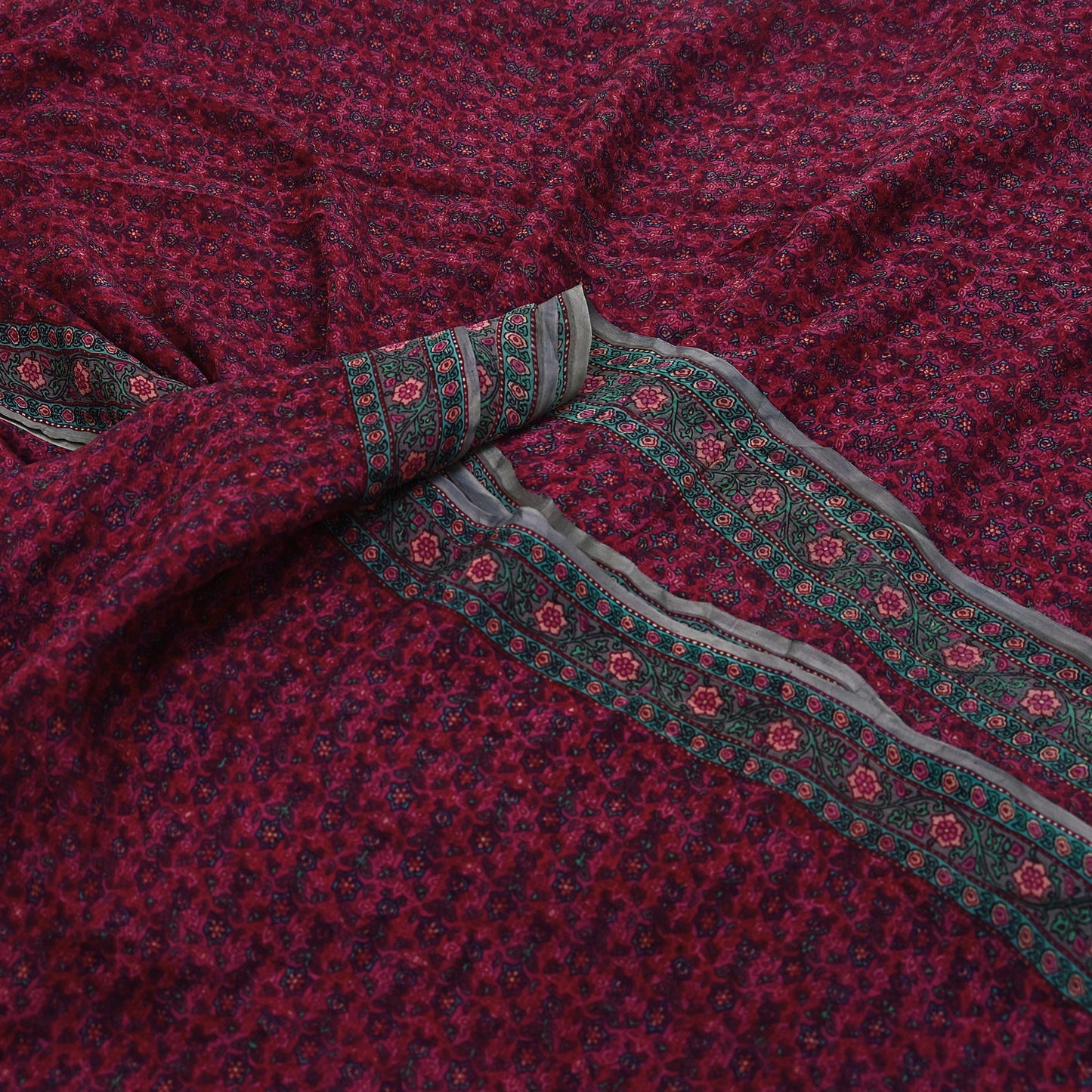 Women Vintage Sari Pink & Brown Pure Chiffon Silk Printed Sarees Craft Fabric Sewing 5Yd Soft Dress Making Crafting Quilting Upcycle Used