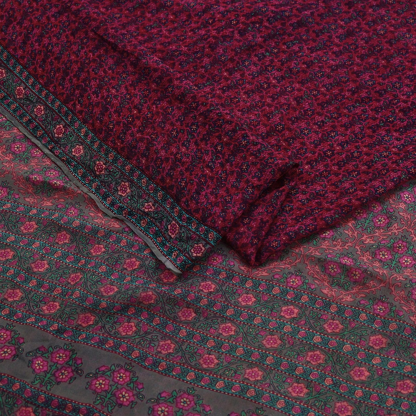 Women Vintage Sari Pink & Brown Pure Chiffon Silk Printed Sarees Craft Fabric Sewing 5Yd Soft Dress Making Crafting Quilting Upcycle Used
