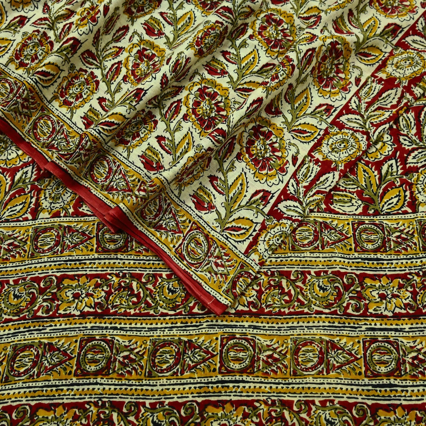 Indian Vintage Red Saree Block Printed Pure Cotton Sari Craft Fabric Soft 5Yd Sewing Sarong Wrap Boho Quilting Crafting Upcycle Dress making