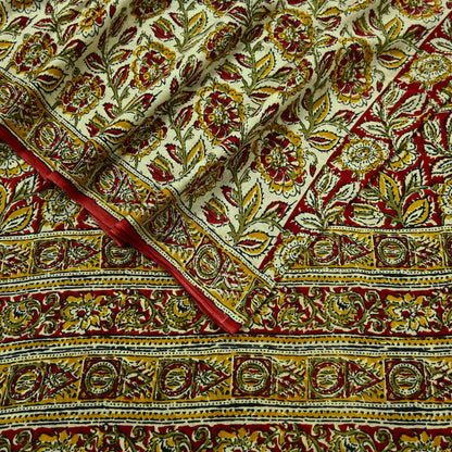 Indian Vintage Red Saree Block Printed Pure Cotton Sari Craft Fabric Soft 5Yd Sewing Sarong Wrap Boho Quilting Crafting Upcycle Dress making