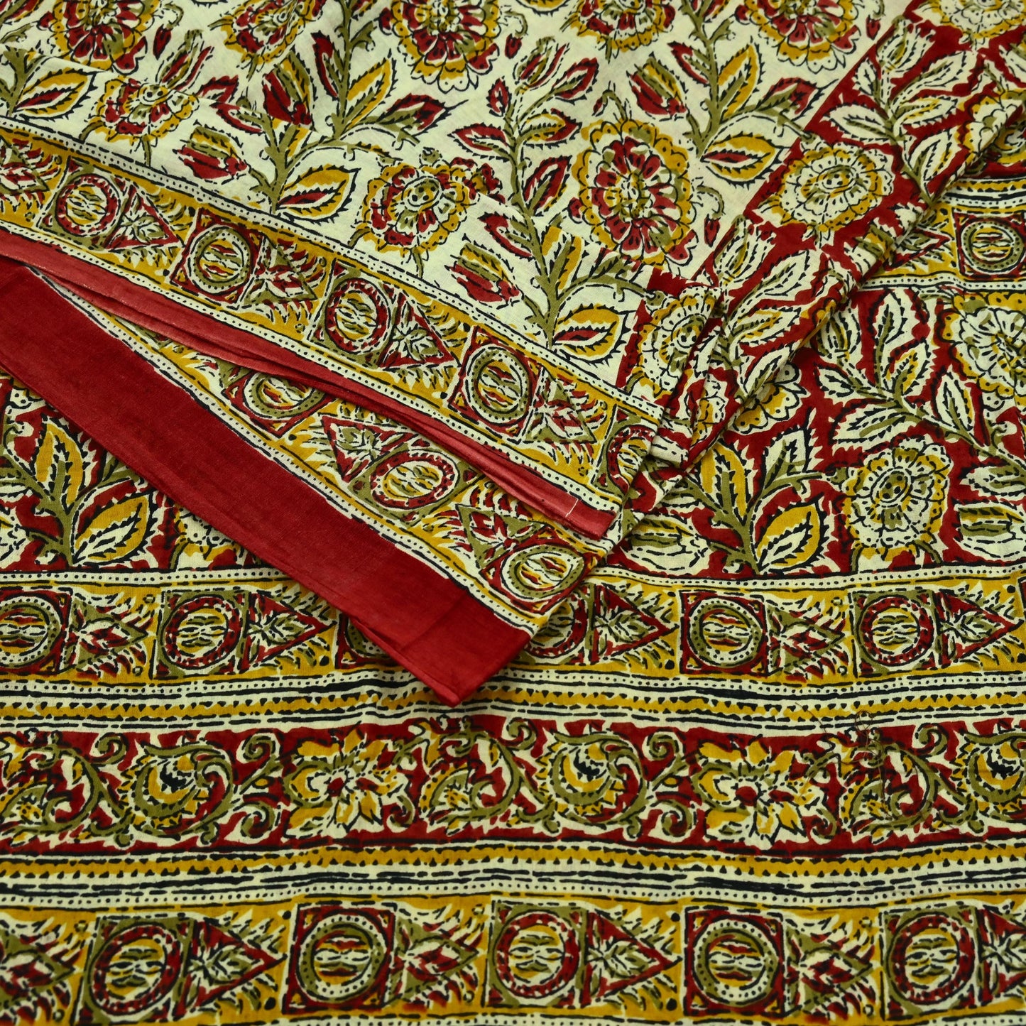 Indian Vintage Red Saree Block Printed Pure Cotton Sari Craft Fabric Soft 5Yd Sewing Sarong Wrap Boho Quilting Crafting Upcycle Dress making