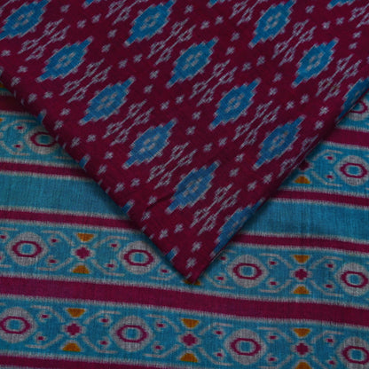 Indian Vintage Sari Maroon & Blue Printed Sarees Pure Cotton Craft Fabric Soft 5Yd Sewing Sarong Wrap Boho Floral Dress making Quilting
