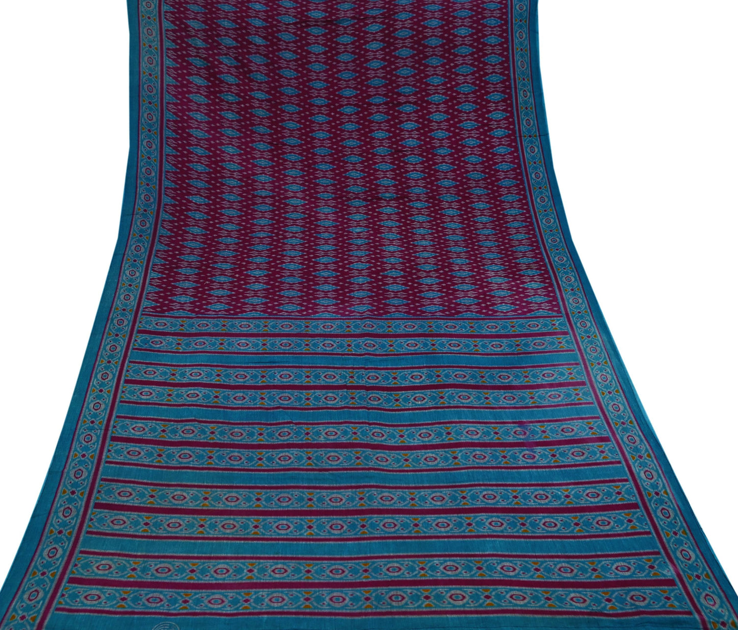 Indian Vintage Sari Maroon & Blue Printed Sarees Pure Cotton Craft Fabric Soft 5Yd Sewing Sarong Wrap Boho Floral Dress making Quilting
