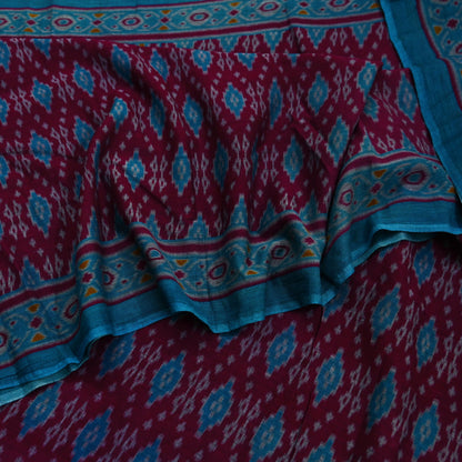 Indian Vintage Sari Maroon & Blue Printed Sarees Pure Cotton Craft Fabric Soft 5Yd Sewing Sarong Wrap Boho Floral Dress making Quilting