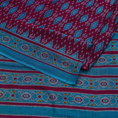 Indian Vintage Sari Maroon & Blue Printed Sarees Pure Cotton Craft Fabric Soft 5Yd Sewing Sarong Wrap Boho Floral Dress making Quilting