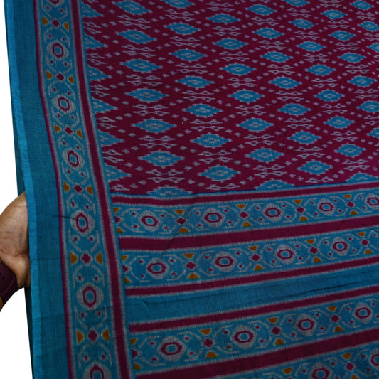 Indian Vintage Sari Maroon & Blue Printed Sarees Pure Cotton Craft Fabric Soft 5Yd Sewing Sarong Wrap Boho Floral Dress making Quilting
