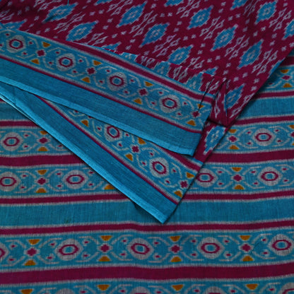 Indian Vintage Sari Maroon & Blue Printed Sarees Pure Cotton Craft Fabric Soft 5Yd Sewing Sarong Wrap Boho Floral Dress making Quilting
