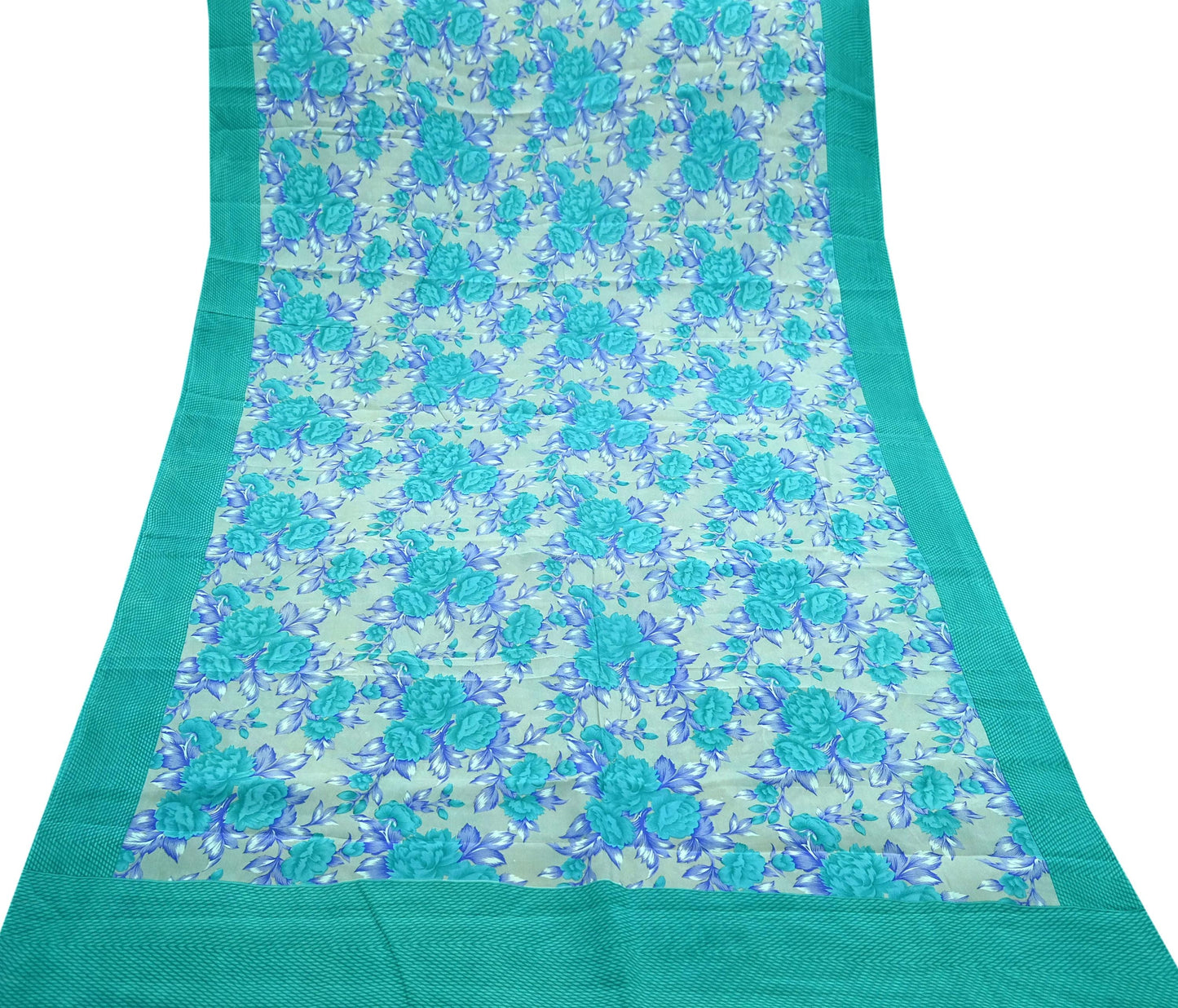 Indian Vintage Sari Green & Gray Pure Crepe Silk Printed Sarees 5yd Sewing Craft Fabric Wrap Upcycle Quilting Crafting Dress making