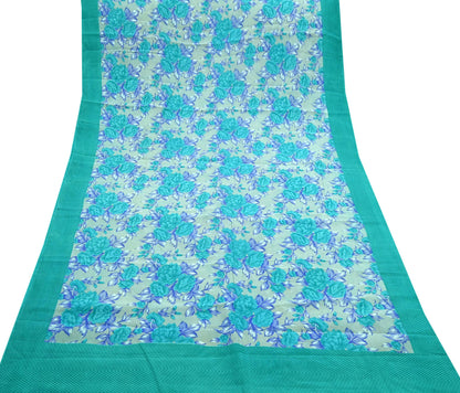 Indian Vintage Sari Green & Gray Pure Crepe Silk Printed Sarees 5yd Sewing Craft Fabric Wrap Upcycle Quilting Crafting Dress making