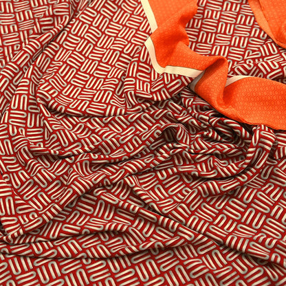 Indian Vintage Sari Orange & Red Moss Crepe Printed Sarees 6yd Craft Fabric Sewing Floral Soft Dressmaking Quilting Crafting Upcycle Used