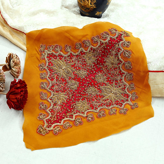 Indian Vintage Pink Pure Crepe Silk Appliques  Set of 1 | Hand-Embroidered Floral Patches with Zardozi,Dabka, Zari,for Craft, Journals