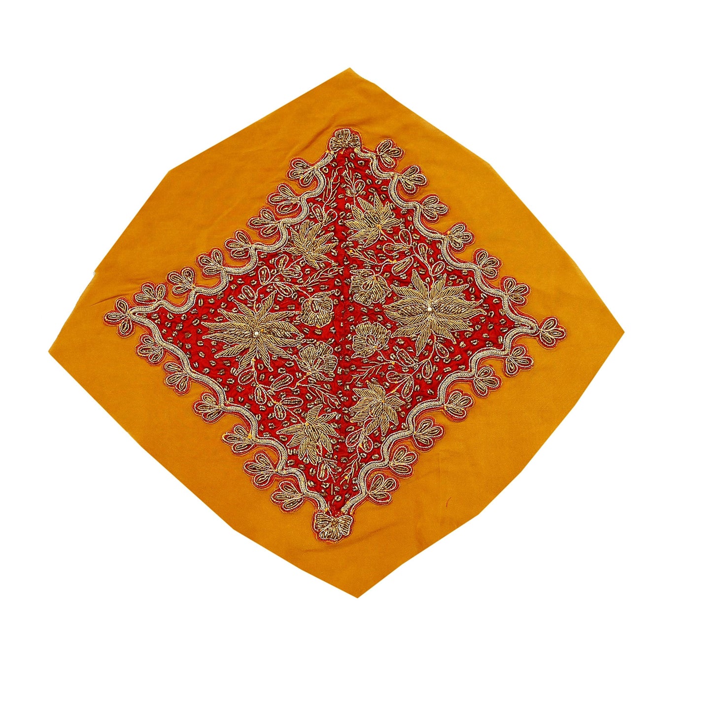 Indian Vintage Red Pure Crepe Silk Appliques  Set of 1 | Hand-Embroidered Floral Patches with Zardozi,Dabka, Zari,for Craft, Journals