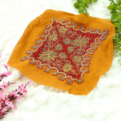 Indian Vintage Red Pure Crepe Silk Appliques  Set of 1 | Hand-Embroidered Floral Patches with Zardozi,Dabka, Zari,for Craft, Journals