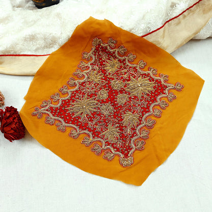 Indian Vintage Red Pure Crepe Silk Appliques  Set of 1 | Hand-Embroidered Floral Patches with Zardozi,Dabka, Zari,for Craft, Journals