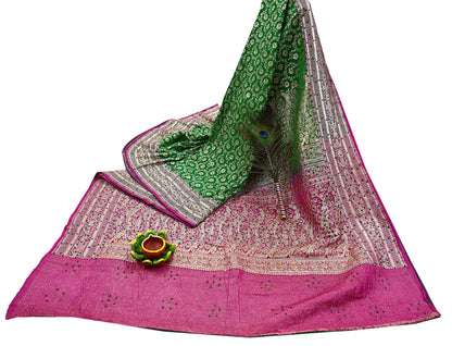 Indian Vintage Heavy Wedding Banarasi Sari 5 Yards Pure Satin Silk Hand-Embroidered Zari, Work Brocade Craft Fabric for Dressmaking