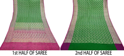 Indian Vintage Heavy Wedding Banarasi Sari 5 Yards Pure Satin Silk Hand-Embroidered Zari, Work Brocade Craft Fabric for Dressmaking