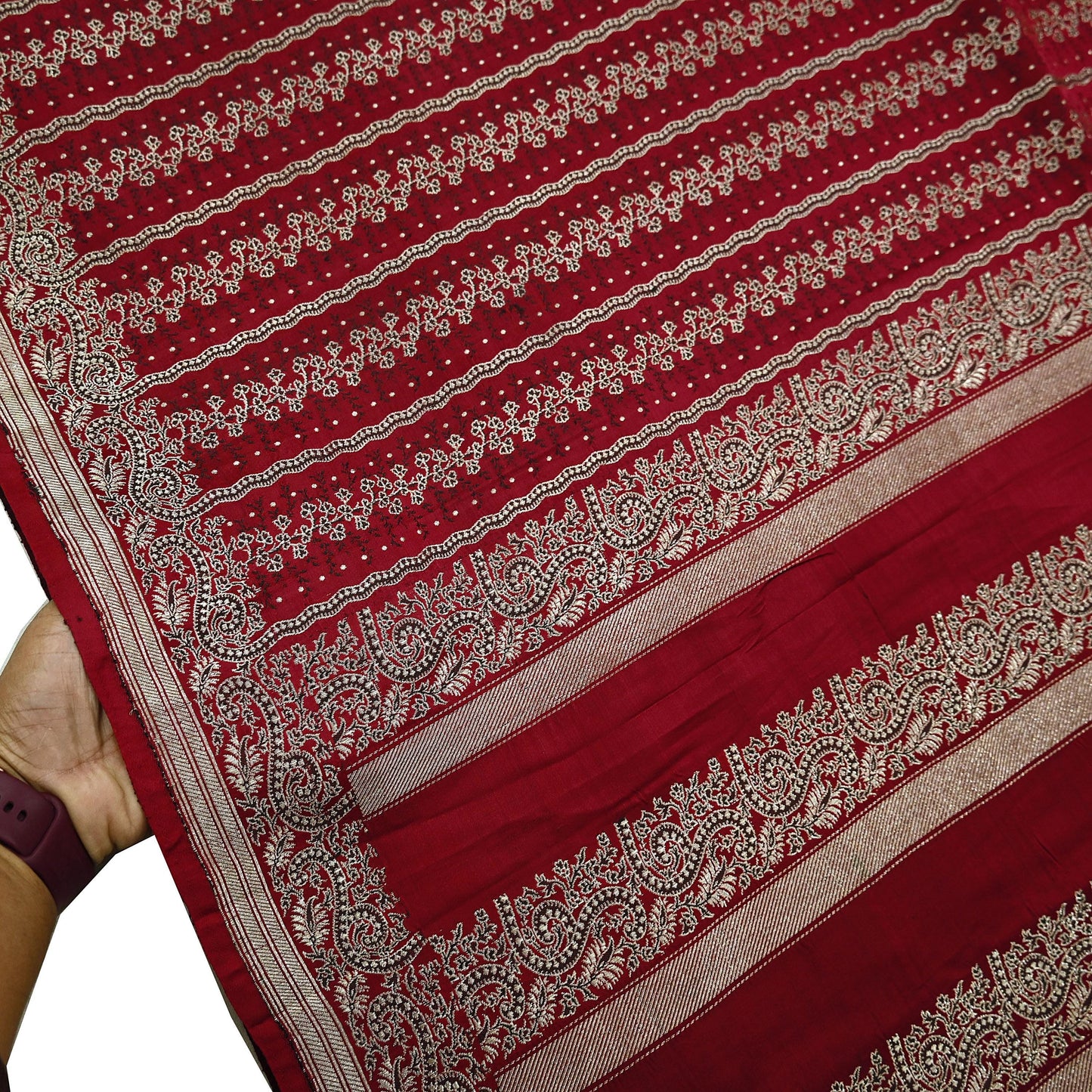 Indian Vintage Heavy Maroon Banarasi Saree | 5 Yards Pure Satin Silk | Woven Brocade Zari Floral| Pure Metallic Zari Fabric for Dressmaking