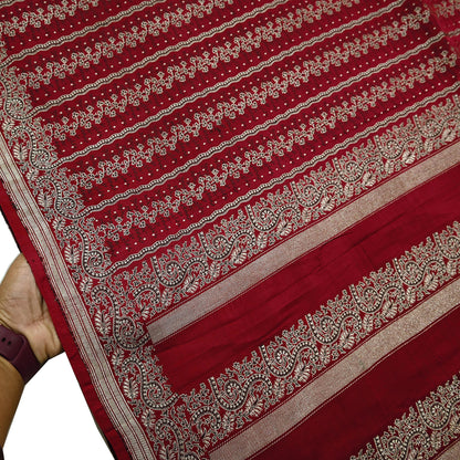 Indian Vintage Heavy Maroon Banarasi Saree | 5 Yards Pure Satin Silk | Woven Brocade Zari Floral| Pure Metallic Zari Fabric for Dressmaking