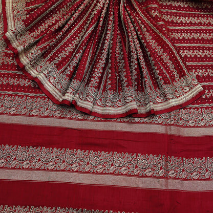 Indian Vintage Heavy Maroon Banarasi Saree | 5 Yards Pure Satin Silk | Woven Brocade Zari Floral| Pure Metallic Zari Fabric for Dressmaking