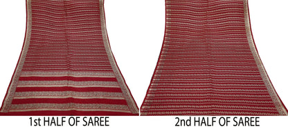 Indian Vintage Heavy Maroon Banarasi Saree | 5 Yards Pure Satin Silk | Woven Brocade Zari Floral| Pure Metallic Zari Fabric for Dressmaking