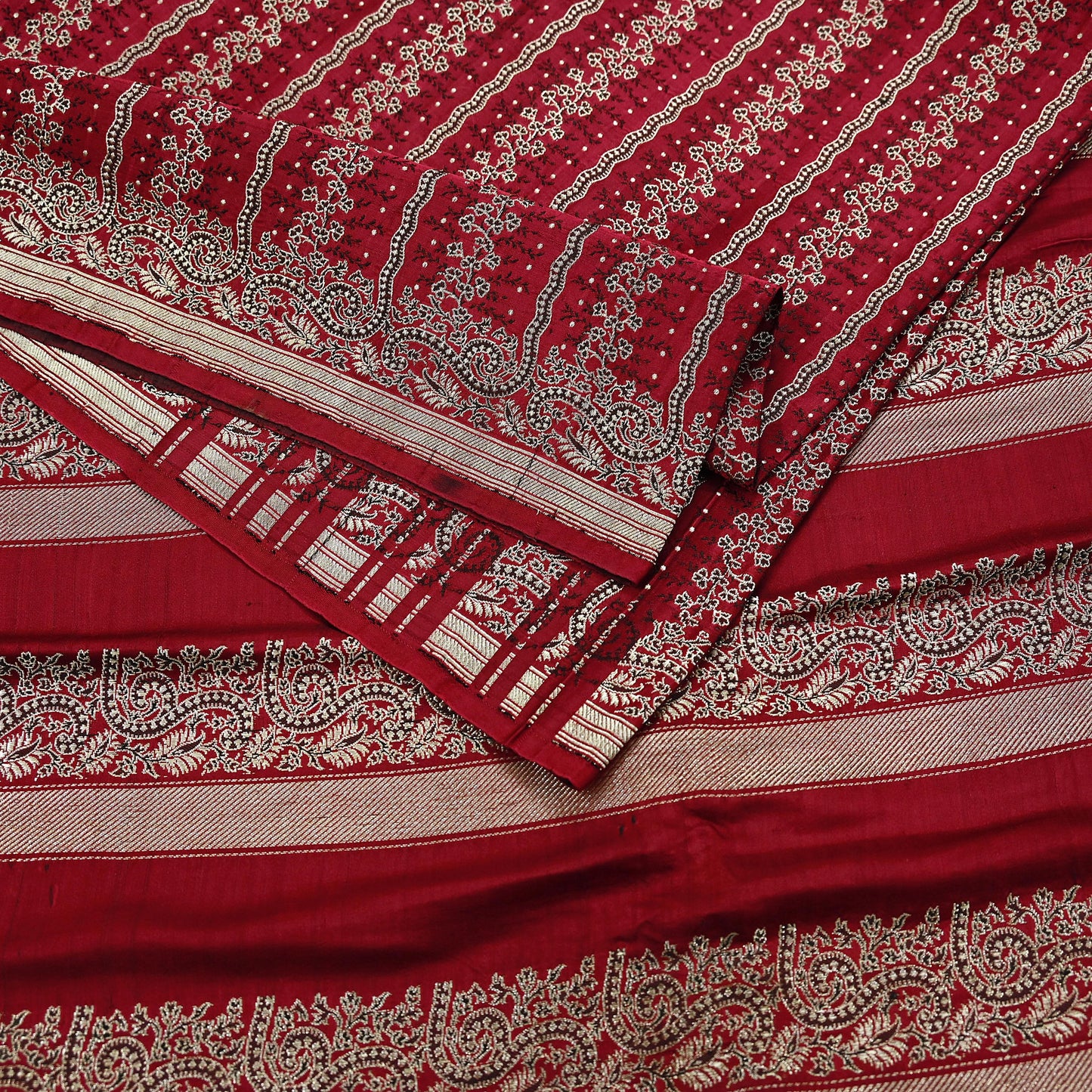Indian Vintage Heavy Maroon Banarasi Saree | 5 Yards Pure Satin Silk | Woven Brocade Zari Floral| Pure Metallic Zari Fabric for Dressmaking