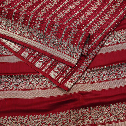 Indian Vintage Heavy Maroon Banarasi Saree | 5 Yards Pure Satin Silk | Woven Brocade Zari Floral| Pure Metallic Zari Fabric for Dressmaking