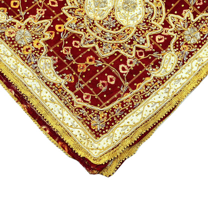 Indian Vintage Heavy Bridal Maroon Dupatta Pure Cotton Long Stole Hand Embroidered Bandhani Gharchola Scarves Wedding/Party Wear Peacock