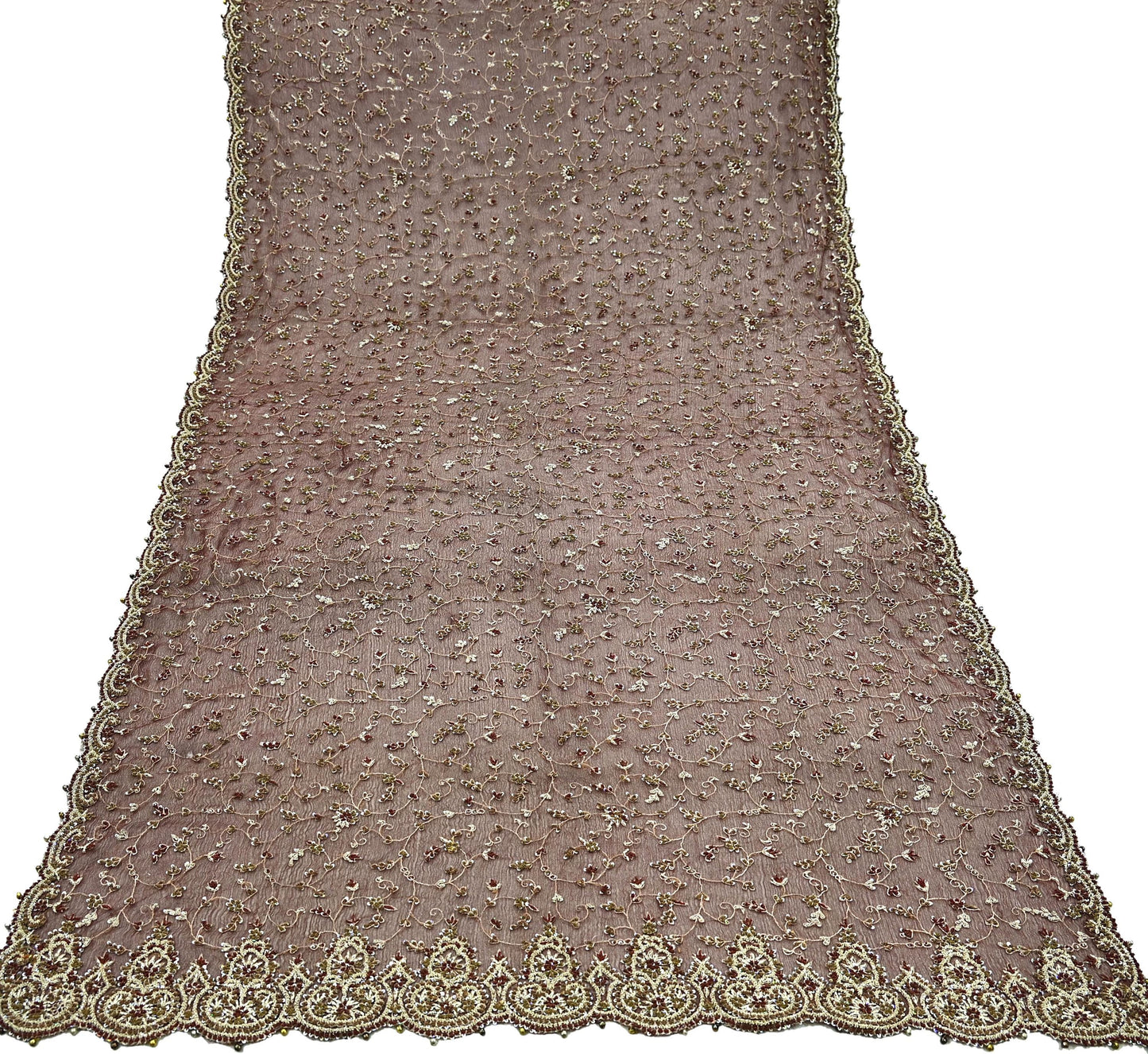 Indian Vintage Heavy Wedding Maroon Dupatta Net Mesh Long Stole Hand Embroidered Scarves Golden Zardozi Zari Sequins Dridal Veil Hijab