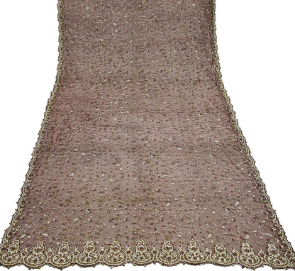 Indian Vintage Heavy Wedding Maroon Dupatta Net Mesh Long Stole Hand Embroidered Scarves Golden Zardozi Zari Sequins Dridal Veil Hijab