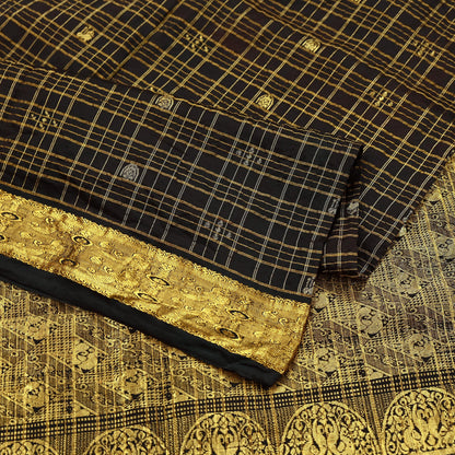 Indian Vintage Heavy Sarees Brown 100% Pure Silk Hand Woven Kanjivaram Sari Craft Fabric 5Yd Ethnic Zari Fringes Dress Making Quilting