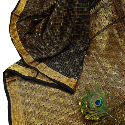 Indian Vintage Heavy Sarees Brown 100% Pure Silk Hand Woven Kanjivaram Sari Craft Fabric 5Yd Ethnic Zari Fringes Dress Making Quilting