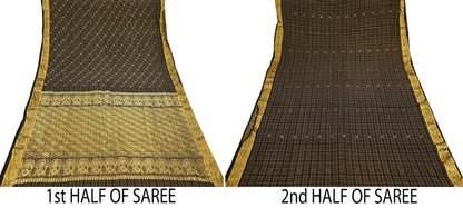 Indian Vintage Heavy Sarees Brown 100% Pure Silk Hand Woven Kanjivaram Sari Craft Fabric 5Yd Ethnic Zari Fringes Dress Making Quilting