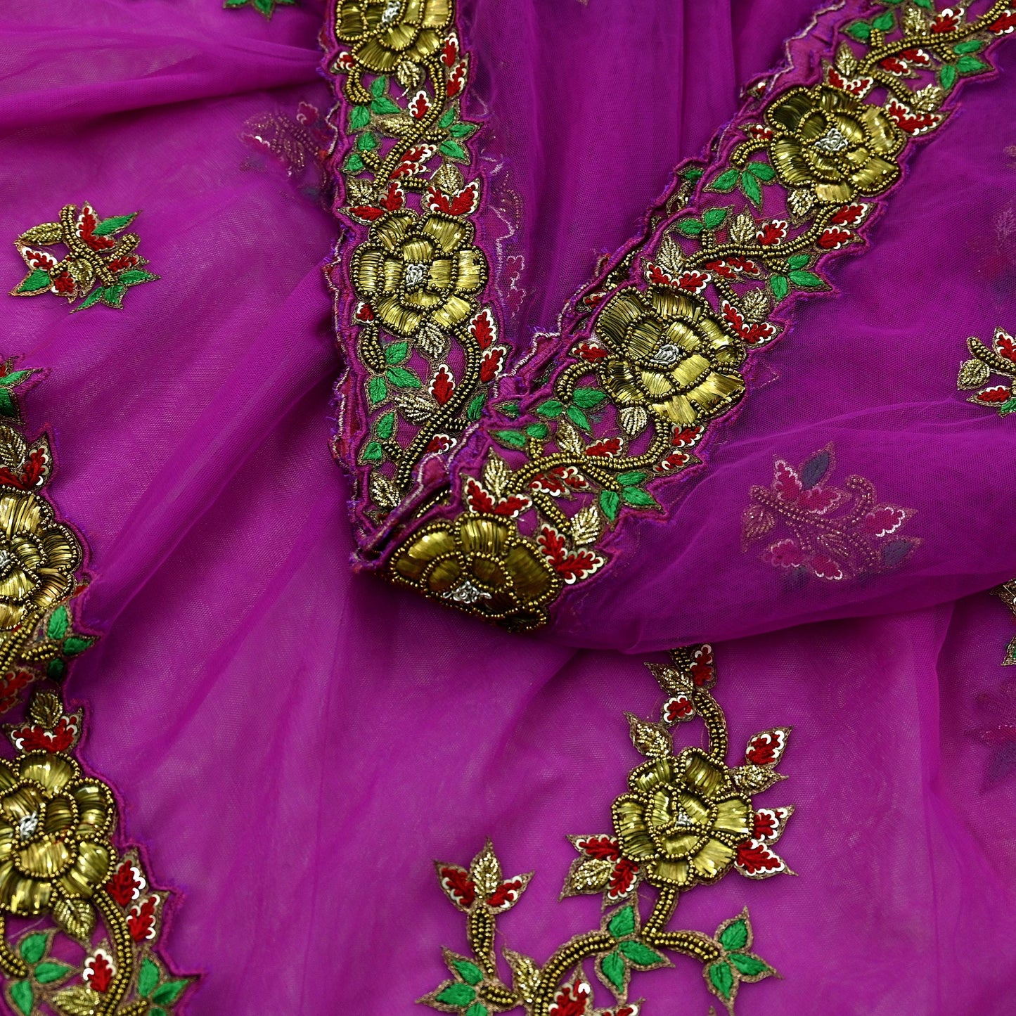 Indian New Heavy Sari Purple Net/Mesh Hand Embroidered Designer Manish Malhotra Sarees 6Yd Ethnic Zardozi/Dabka Zari With Blouse Fabric