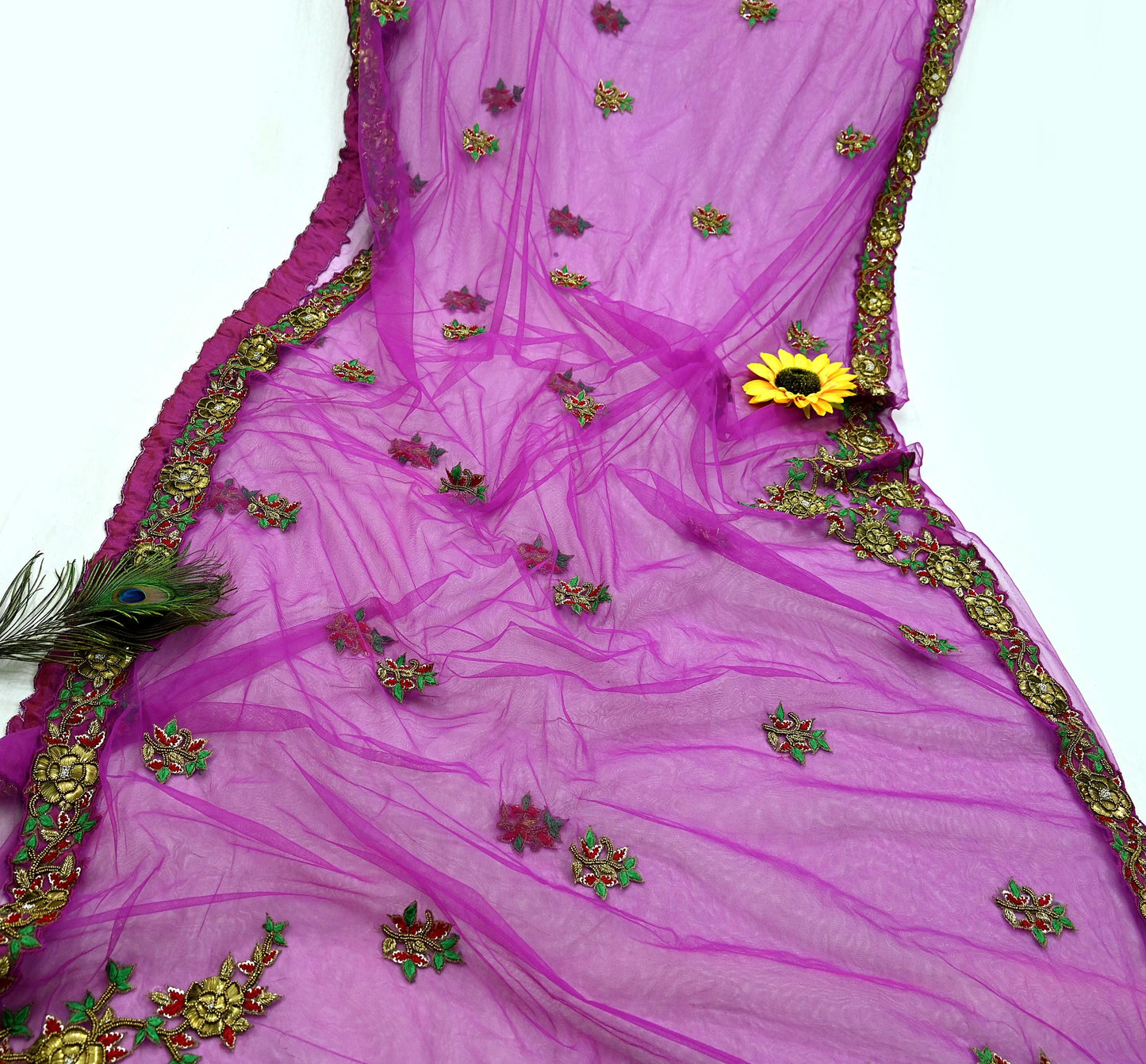 Indian New Heavy Sari Purple Net/Mesh Hand Embroidered Designer Manish Malhotra Sarees 6Yd Ethnic Zardozi/Dabka Zari With Blouse Fabric