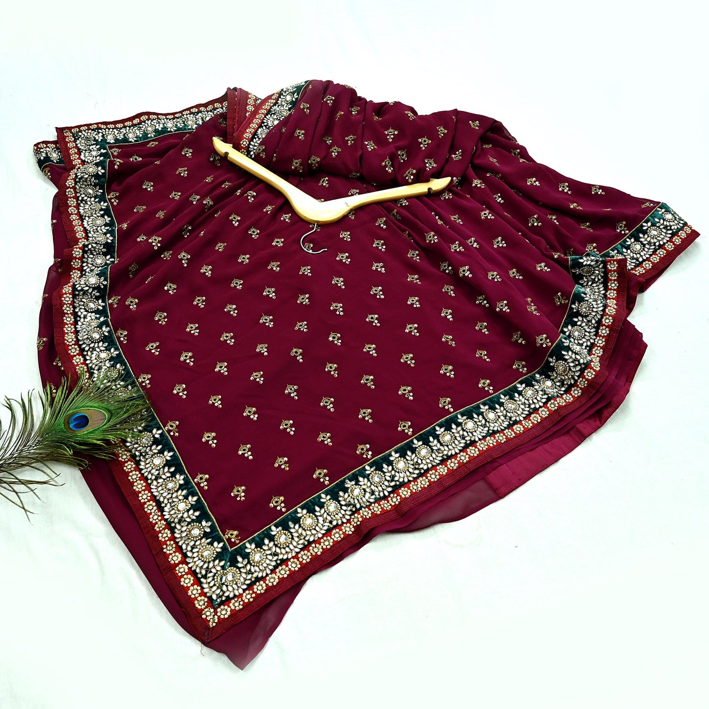 Indian New Sari Maroon Pure Georgette Silk Hand Embroidered Designer Manish Malhotra Sarees Ethnic Zardozi/Dabka Zari With Blouse Fabric