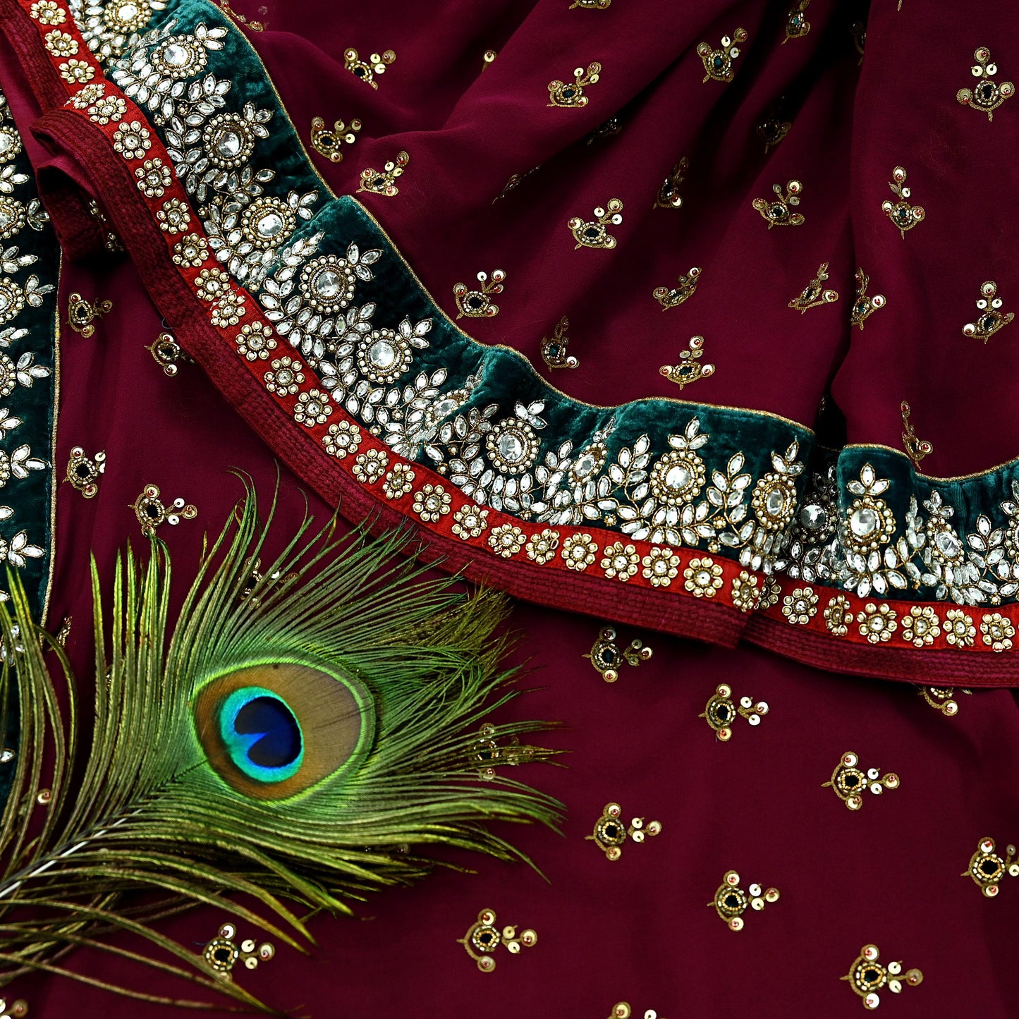 Indian New Sari Maroon Pure Georgette Silk Hand Embroidered Designer Manish Malhotra Sarees Ethnic Zardozi/Dabka Zari With Blouse Fabric
