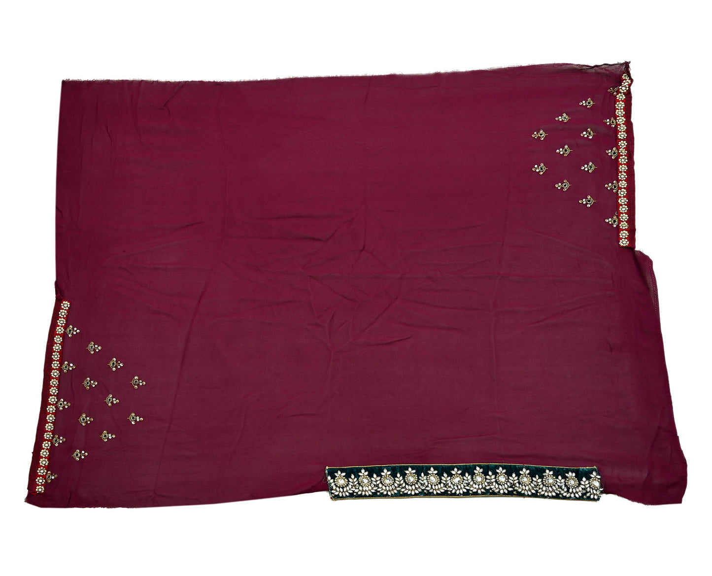Indian New Sari Maroon Pure Georgette Silk Hand Embroidered Designer Manish Malhotra Sarees Ethnic Zardozi/Dabka Zari With Blouse Fabric