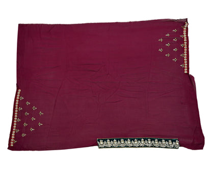 Indian New Sari Maroon Pure Georgette Silk Hand Embroidered Designer Manish Malhotra Sarees Ethnic Zardozi/Dabka Zari With Blouse Fabric