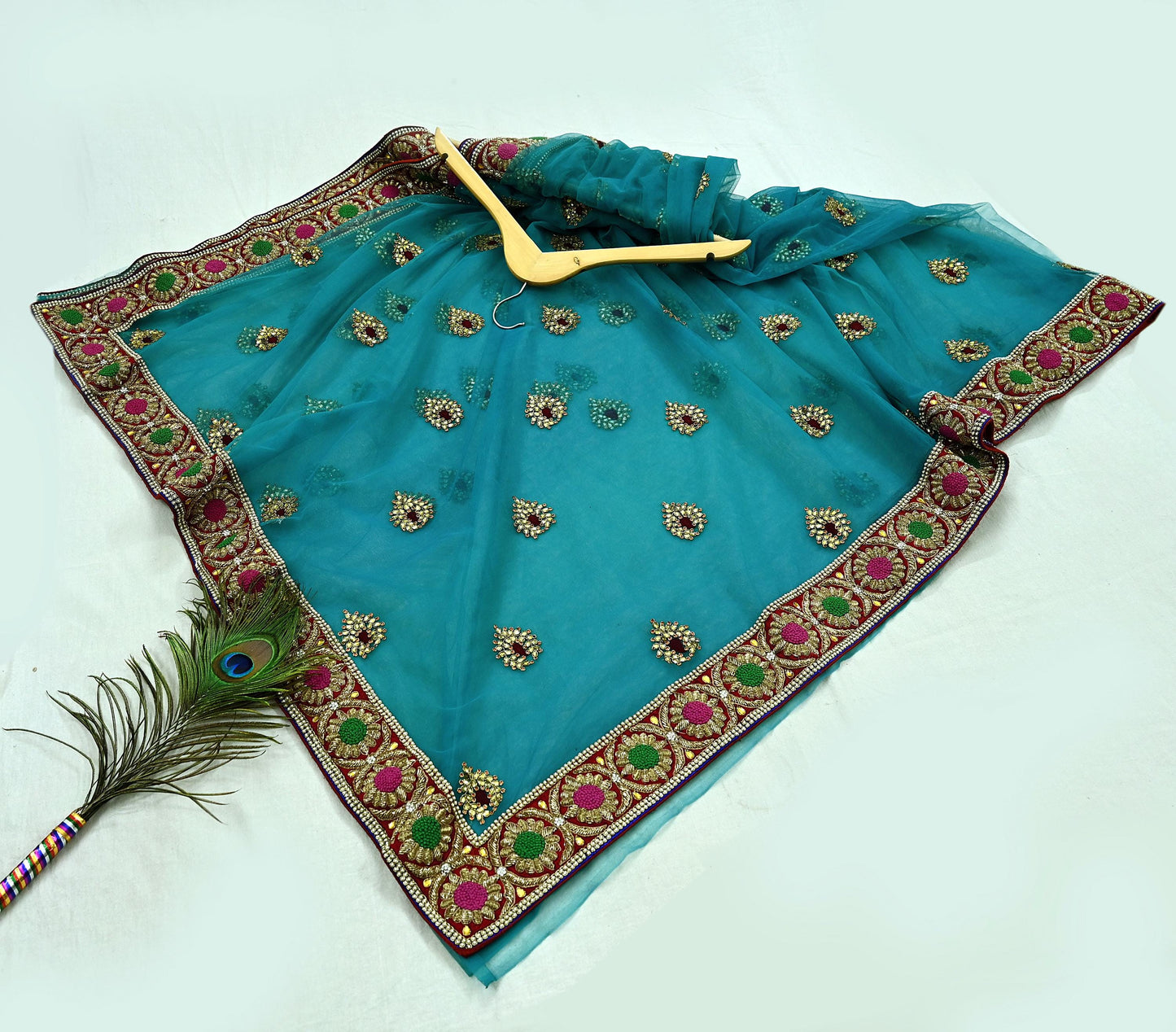 Indian New Heavy Wedding Sari Blue Net/Mesh Hand Embroidered Sarees Designer Abu Jani 5Yd Sewing Ethnic Zardozi/ Dabka With Blouse fabric