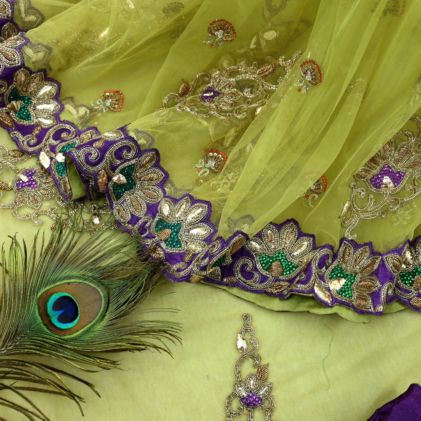 Indian New Heavy Sari Nion Green Net/Mesh Hand Embroidered Designer Manish Malhotra Sarees 6Yd Ethnic Zardozi/Dabka Zari With Blouse Fabric