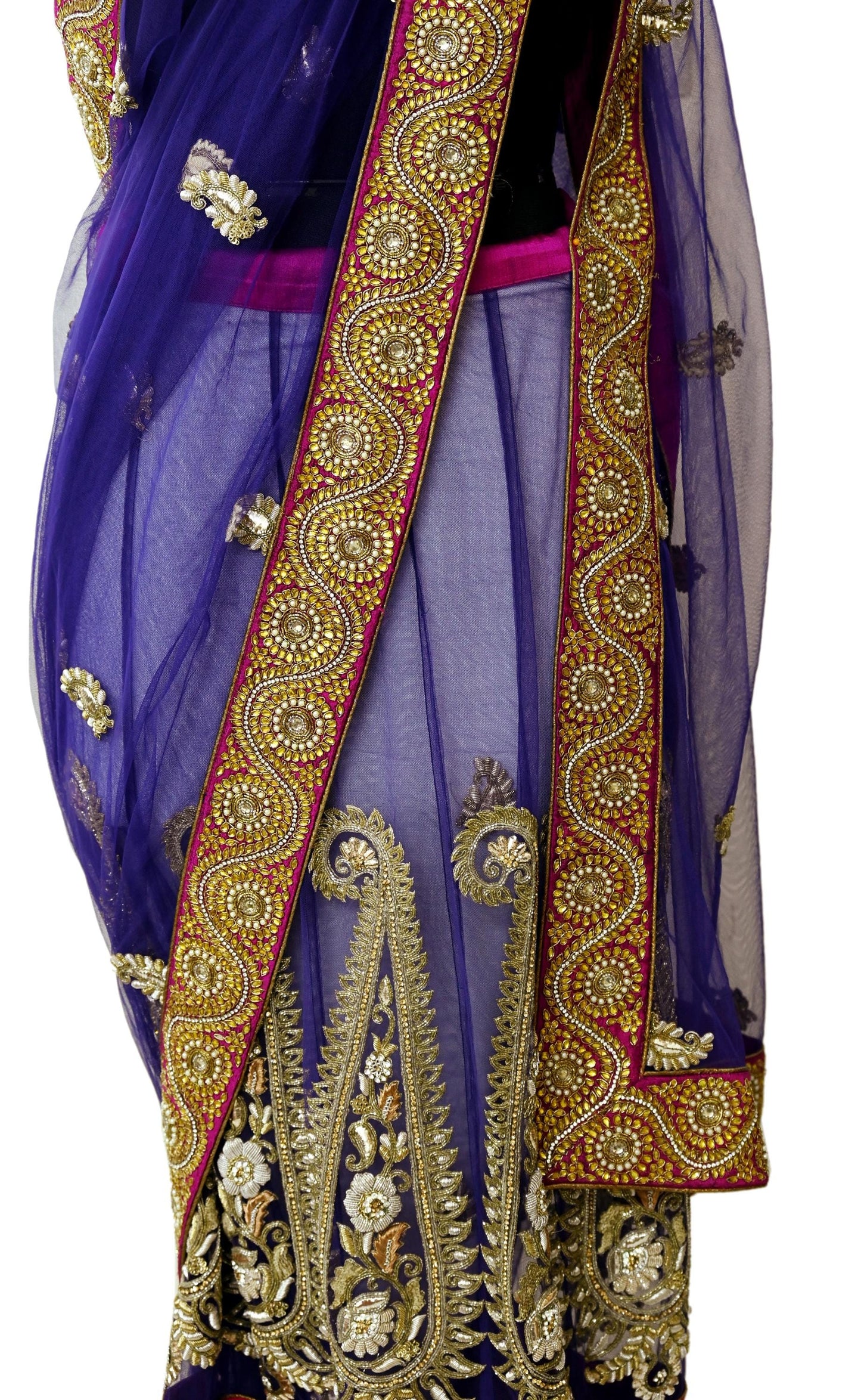 Indian New Heavy Sari Blue Net/Mesh Hand Embroidered Designer Manish Malhotra Lehenga Sarees 5Yd Ethnic Zardozi With Blouse Fabric