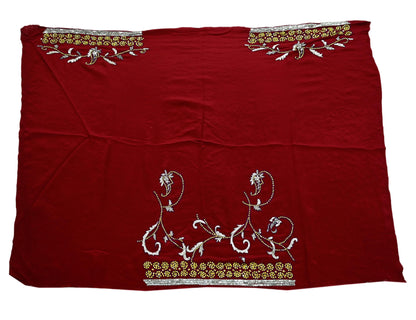 Indian New Sari Red Net/Mesh Hand Embroidered Anamika Khanna Designer Sarees Ethnic 6Yd Sewing  Zardozi, Dabka Zari With Blouse Fabric