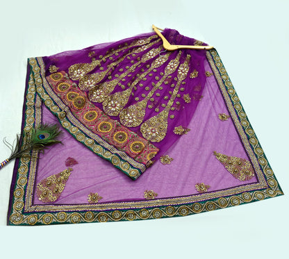Indian New Heavy Sari Purple Net/Mesh Hand Embroidered Designer Manish Malhotra Lehenga Sarees 5Yd Ethnic Zardozi With Blouse Fabric